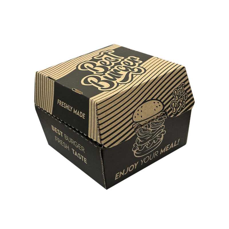 box na hamburger kraft 130x130x110mm - hnědý s potiskem (100 ks/balení)