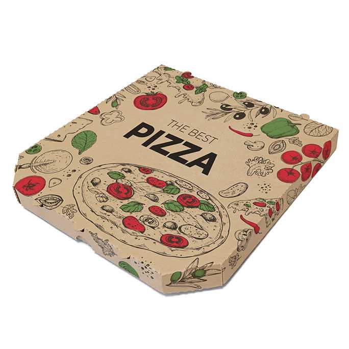 pizza krabice 330x330x30 mm, hnědá s potiskem, zkosené hrany (100 ks/balení)