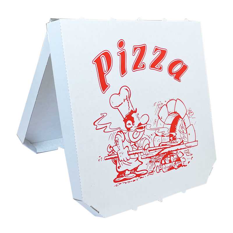 pizza krabice 400x400x30 mm, bílá s potiskem, zkosené hrany (50 ks/balení)
