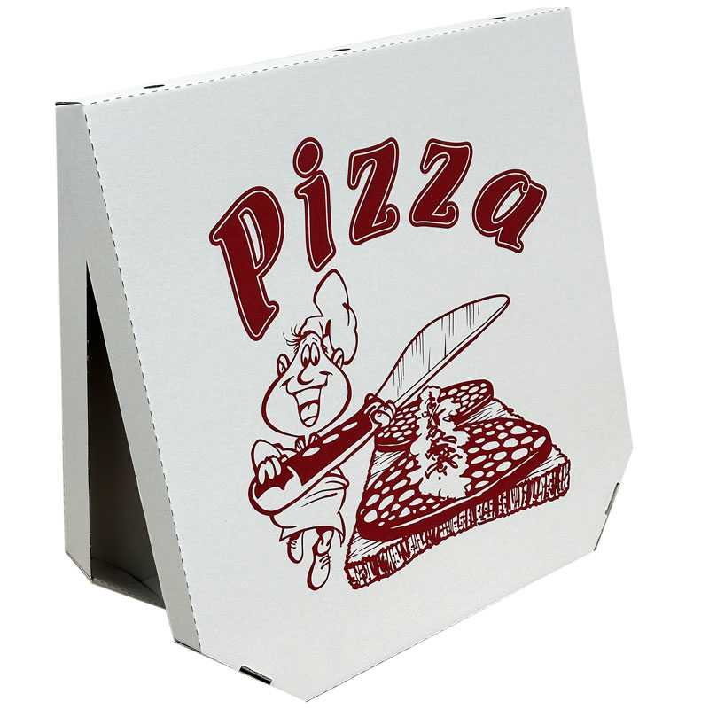 pizza krabice 500x500x30 mm, bílá s potiskem, zkosené hrany (25 ks/balení)