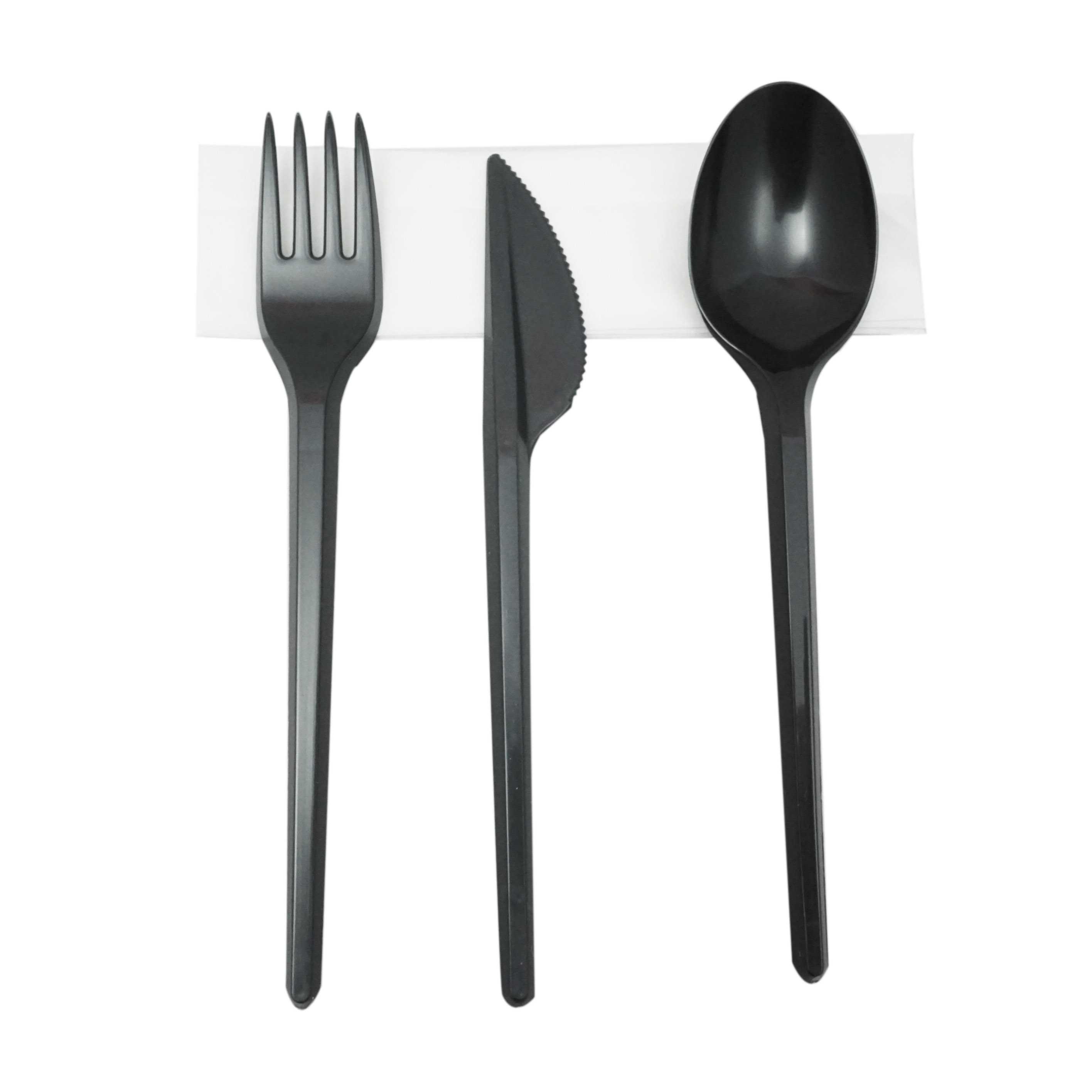 set plastových příborů PS - černý (nůž, vidlička, lžíce, ubrousek)(50 ks/balení)